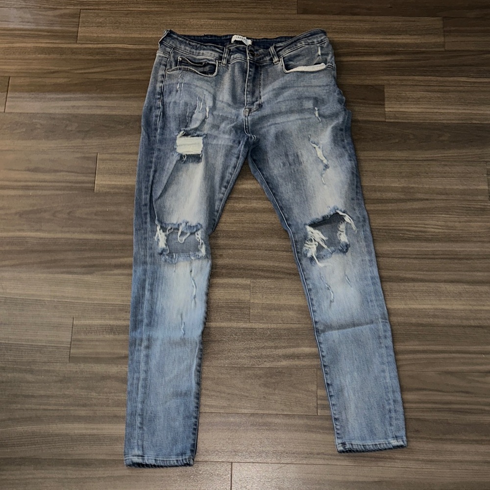 Men's Light Blue Distressed Skinny Jeans